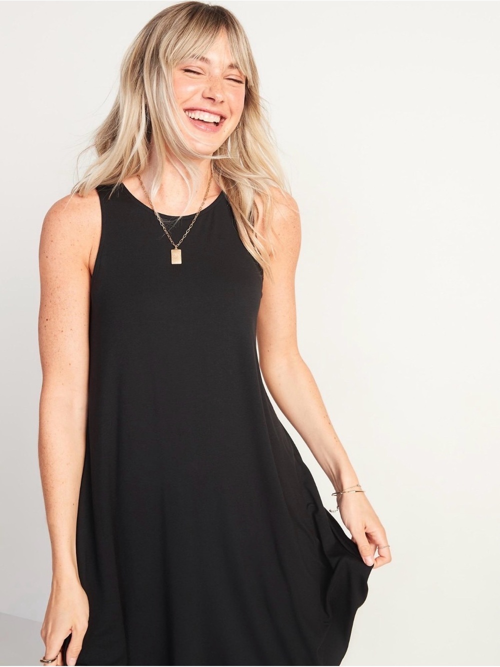 Old Navy Black Sleeveless Swing Dress | Large | Soft Jersey Midi Tank Dress